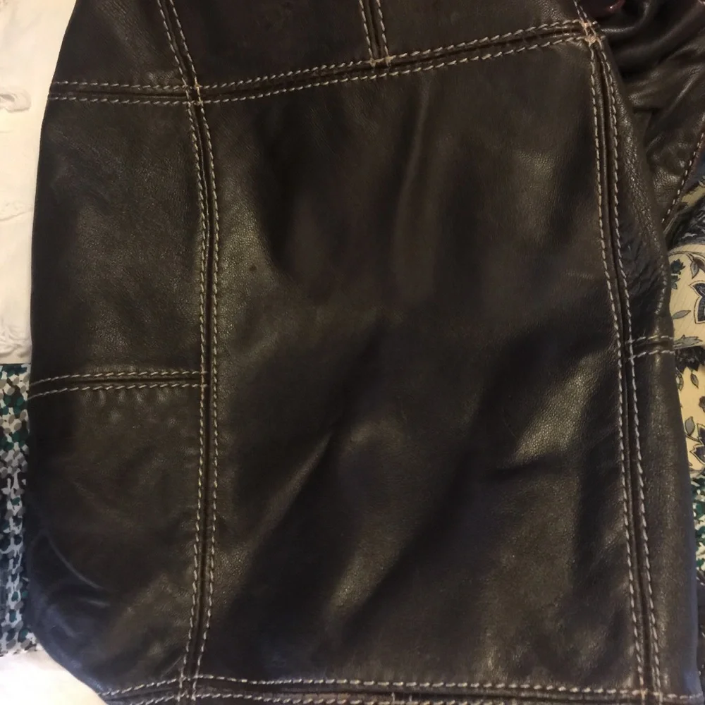 Adrienne Vittadini Black Leather Hobo Bag with Contrast Stitching